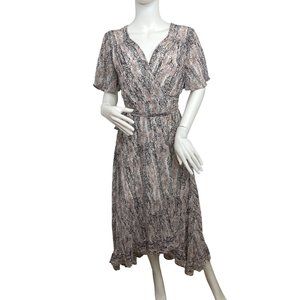 Miami Maxi Dress M Francesca’s Hi/Lo Ruffled Hemline Wrap Around Flutter Sleeves
